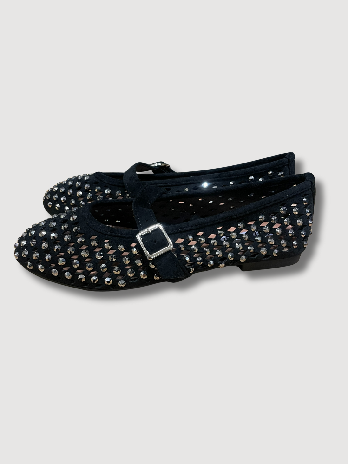 Ballerine traforate con strass e cinturino - nero