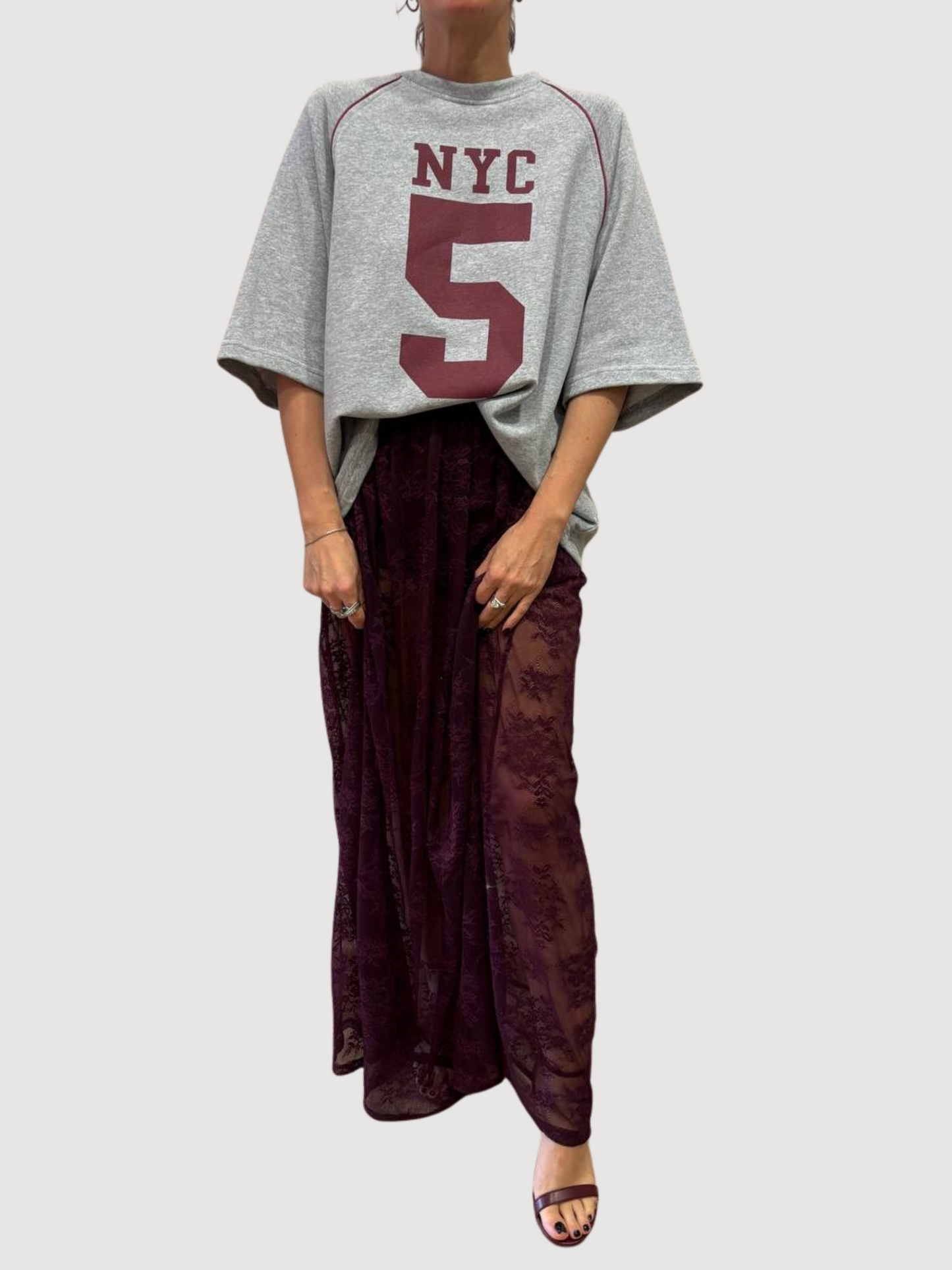 KONTATTO - Gonna in pizzo lunga bordeaux con culotte