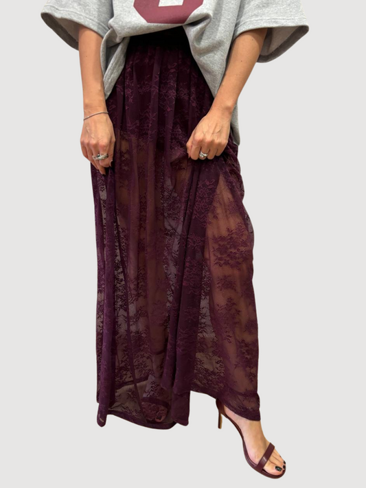 KONTATTO - Gonna in pizzo lunga bordeaux con culotte