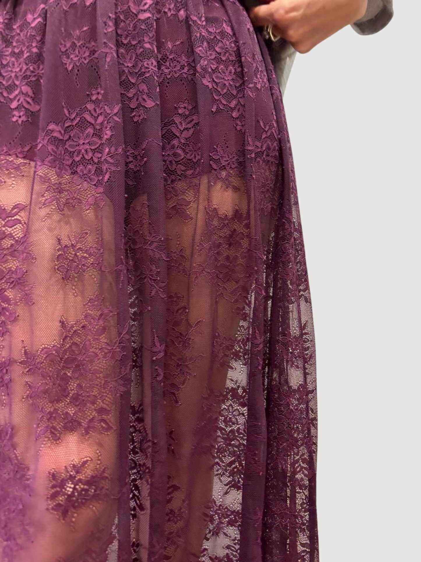 KONTATTO - Gonna in pizzo lunga bordeaux con culotte