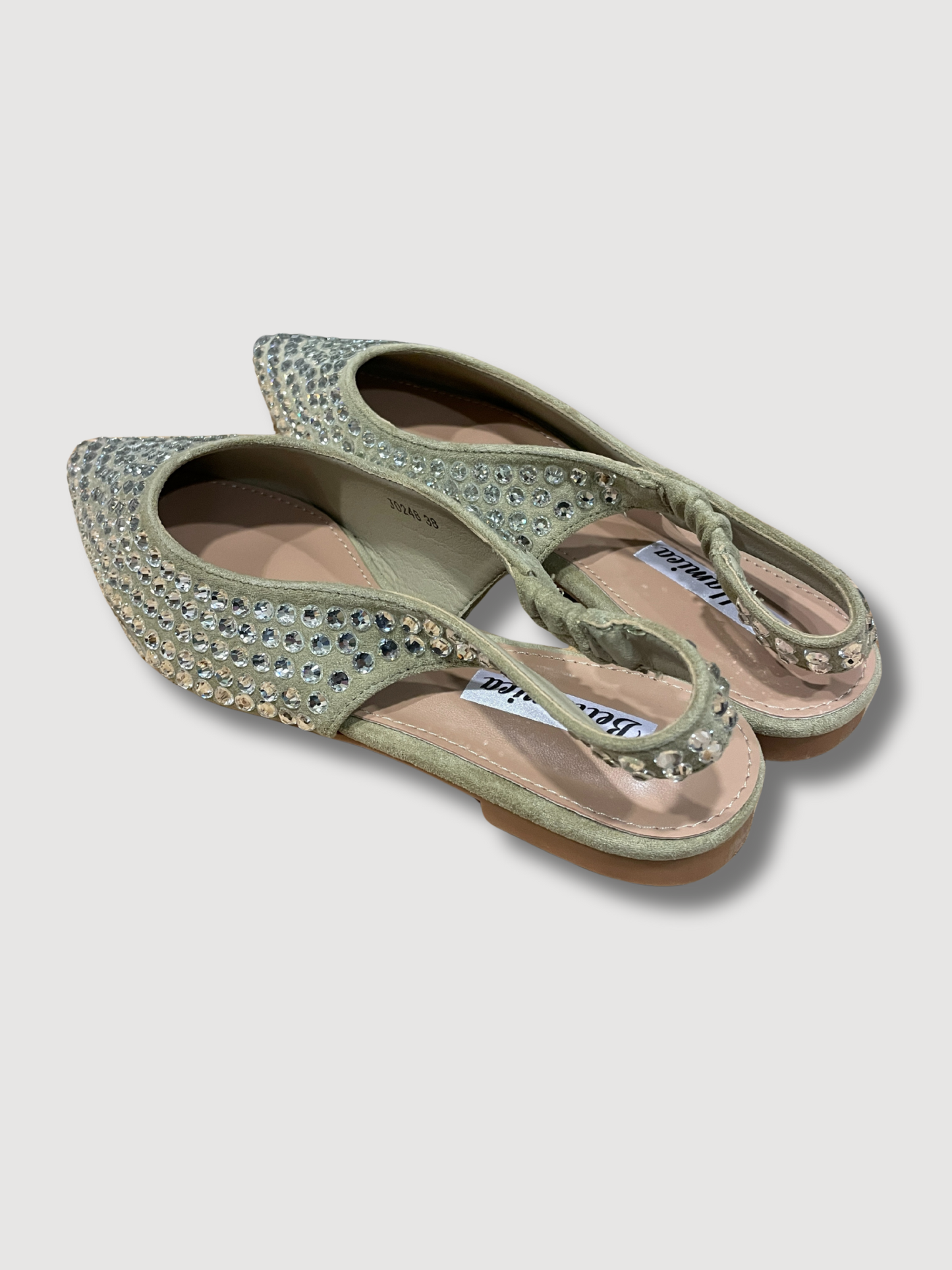 Flat a punta con strass e cinturino elastico - verde