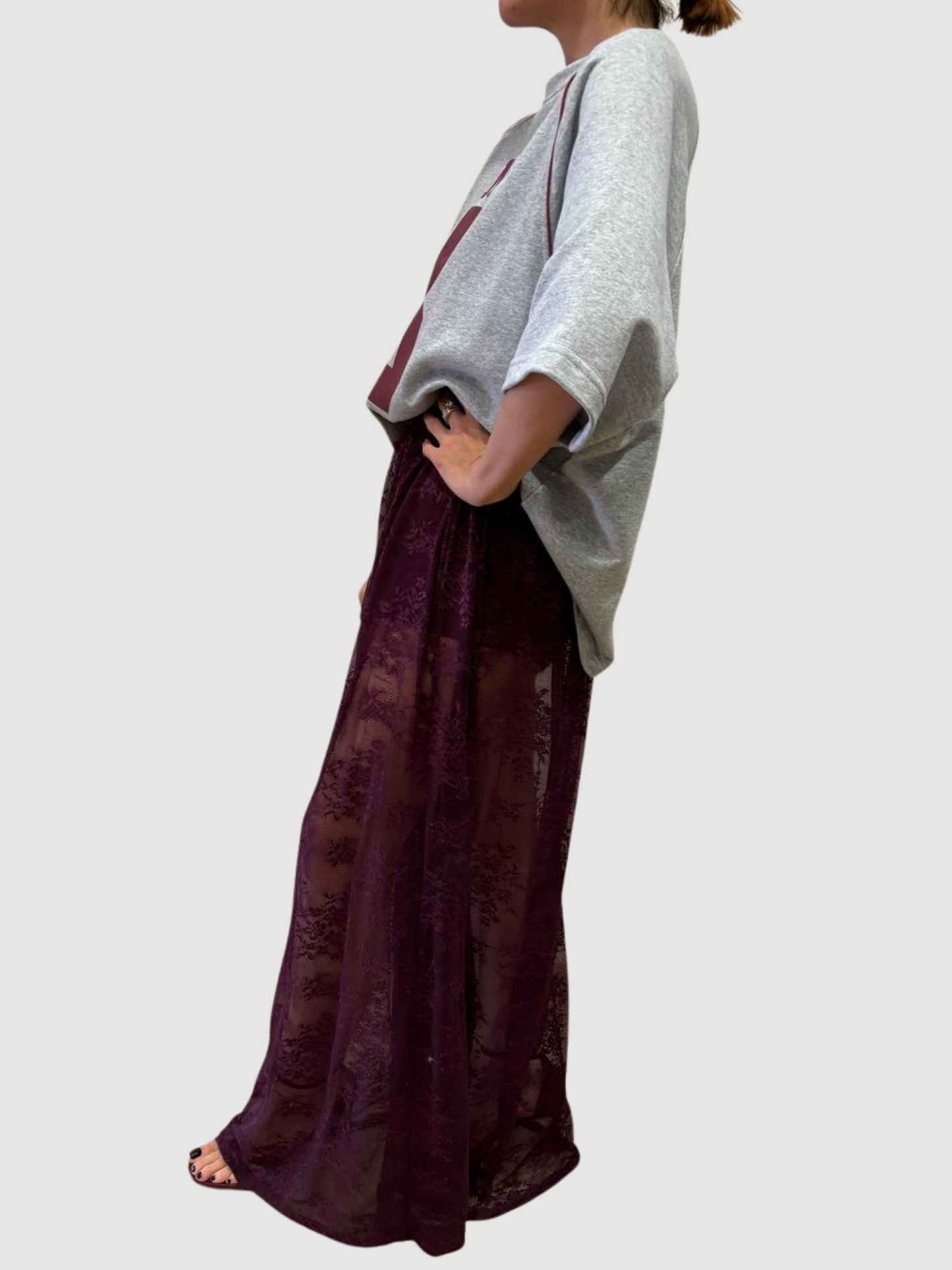 KONTATTO - Gonna in pizzo lunga bordeaux con culotte