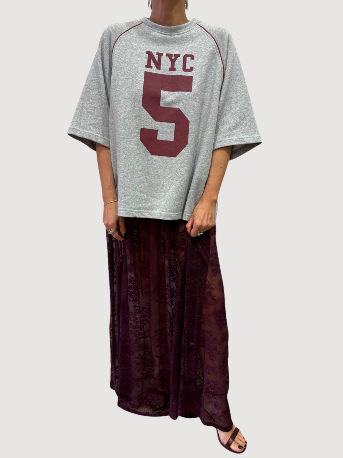 KONTATTO - Gonna in pizzo lunga bordeaux con culotte