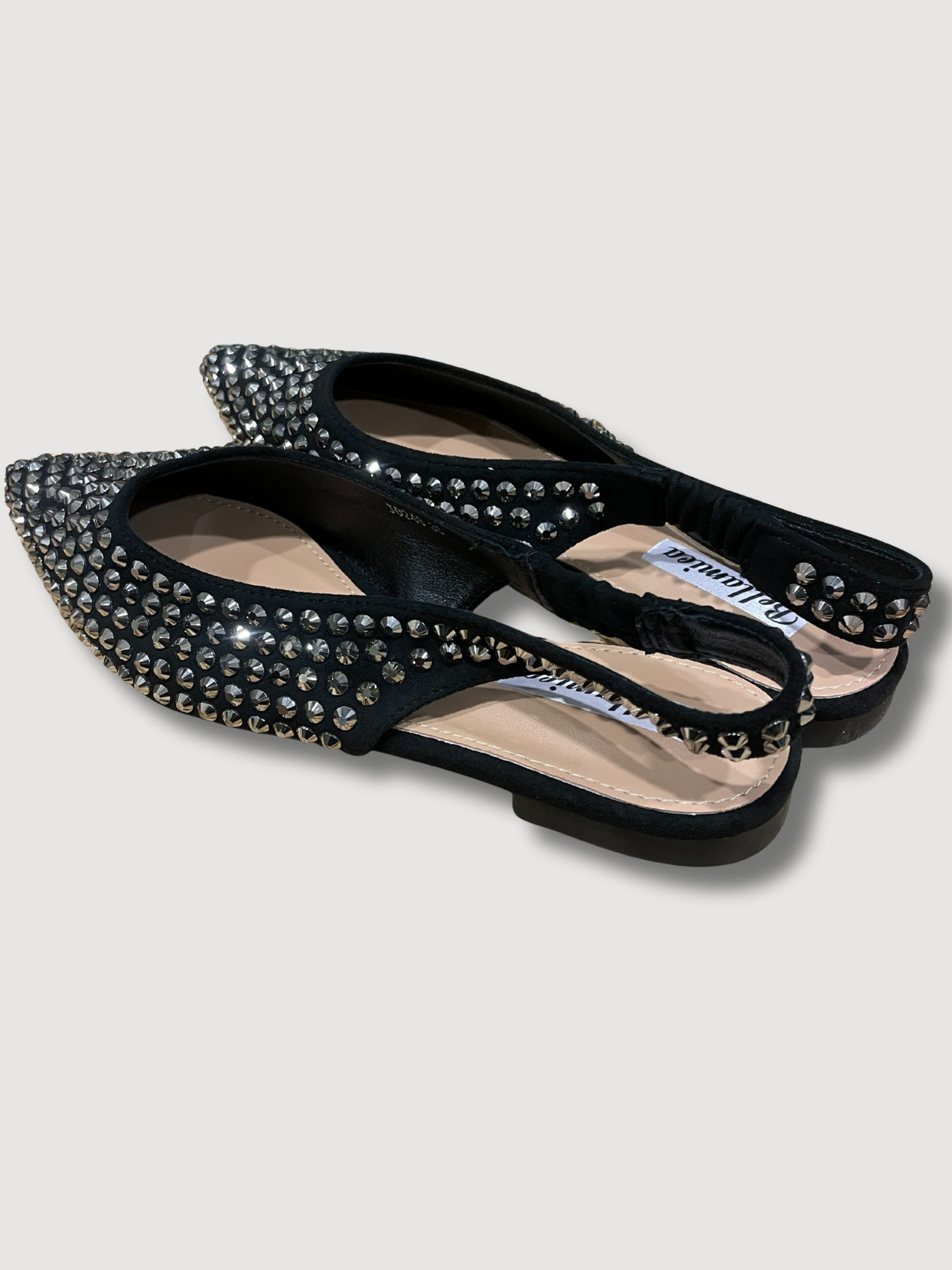 Flat a punta con strass e cinturino elastico - nero