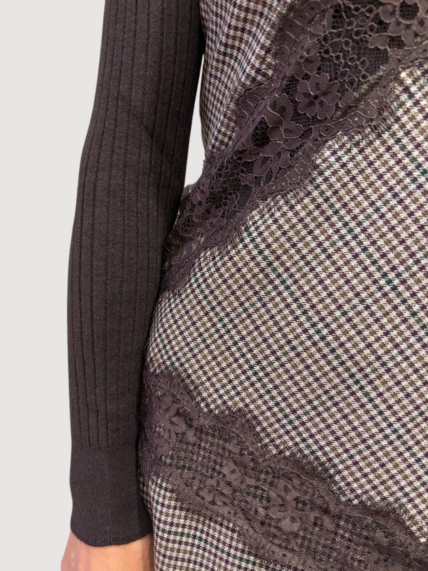 SAIPH - Top check moro asimmetrico con dettaglio pizzo