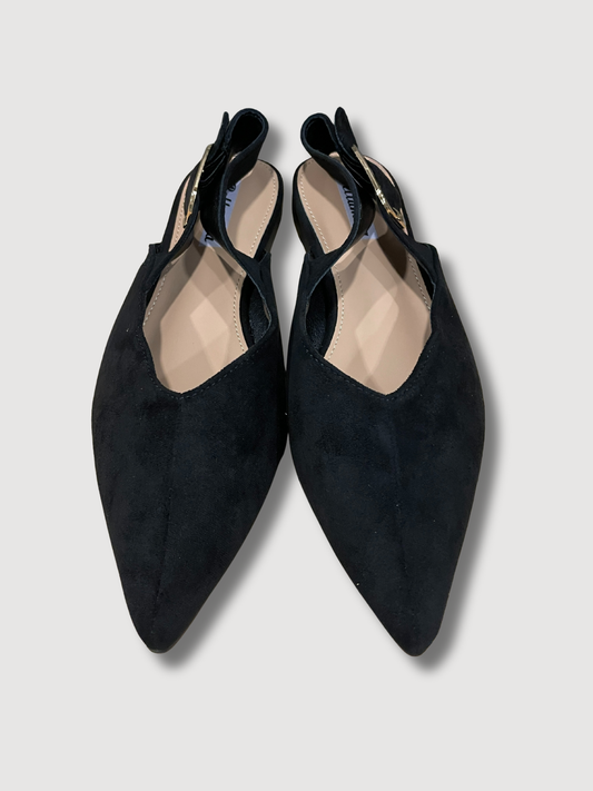 Flat in ecocamoscio a punta con fibbia oro - nero