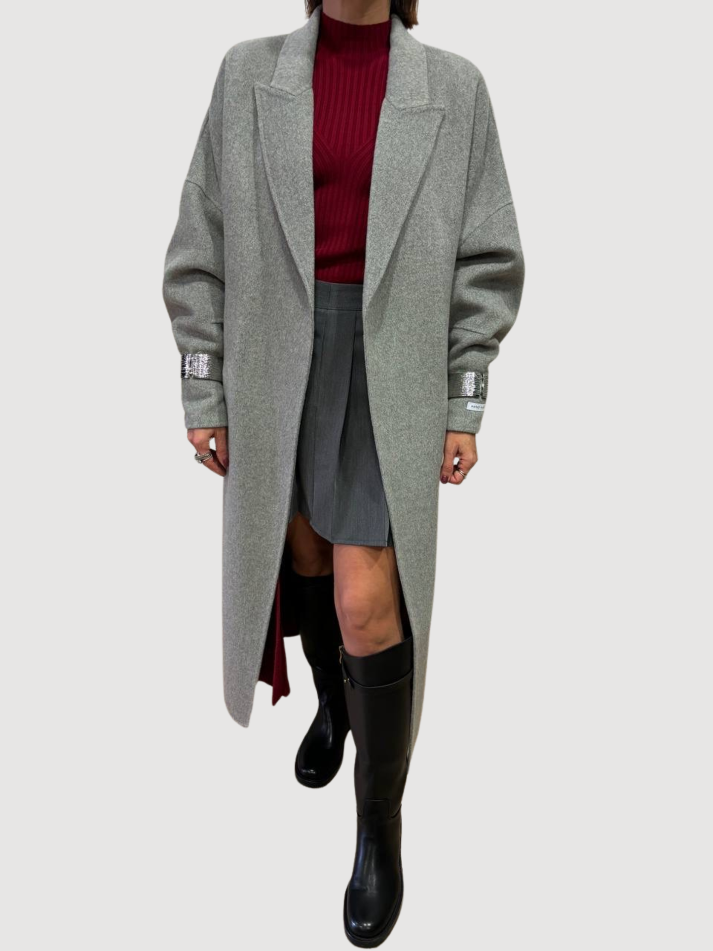 HAVEONE - Cappotto grigio handmade in misto lana con cintura