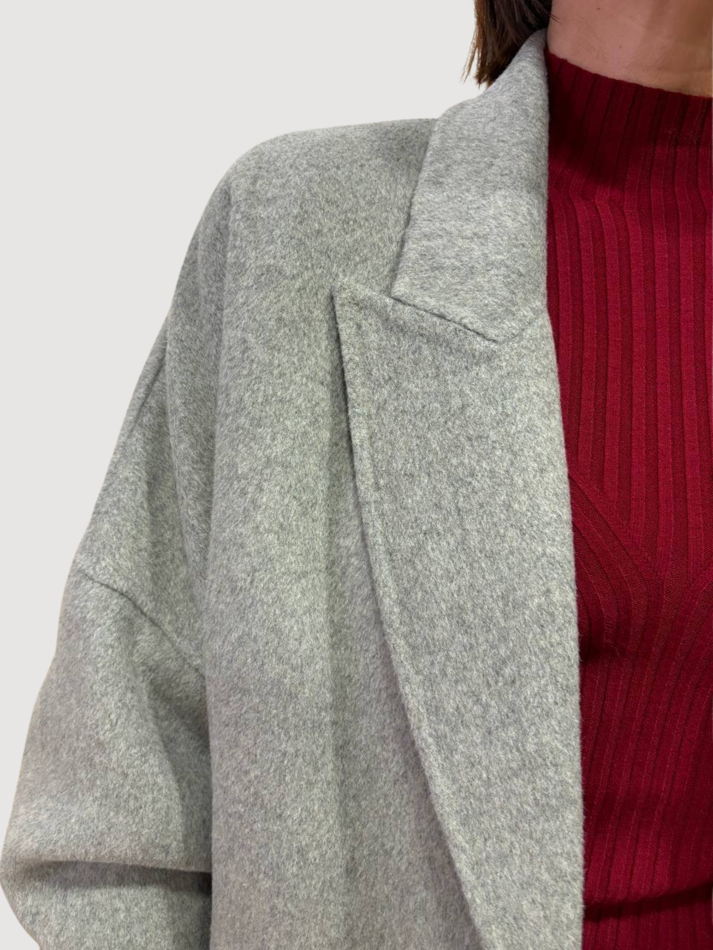 HAVEONE - Cappotto grigio handmade in misto lana con cintura