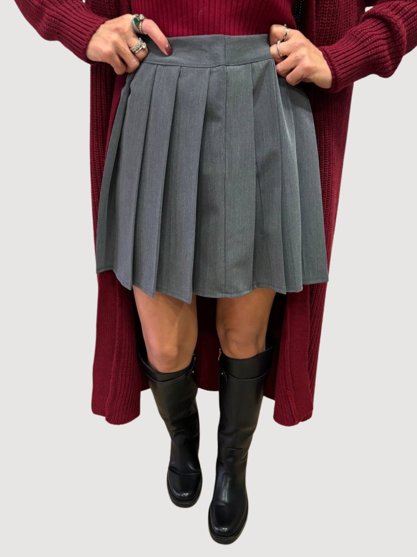 HAVEONE - Gonna grigia con pieghette stile college