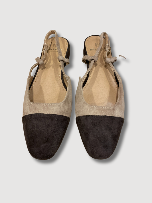 Chanel con punta squadrata bicolor - khaki e moro