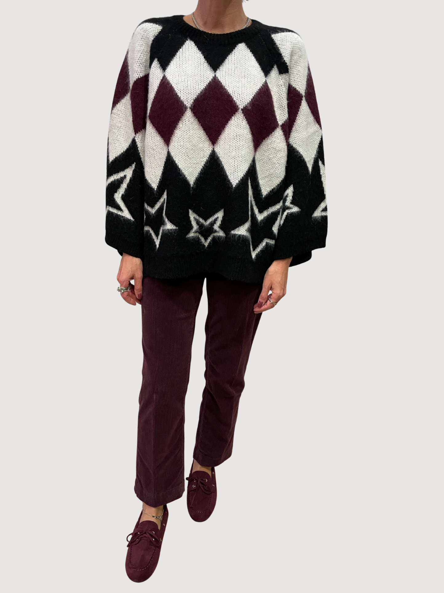 KAOS - Pantalone a trombetta millerighe bordeaux