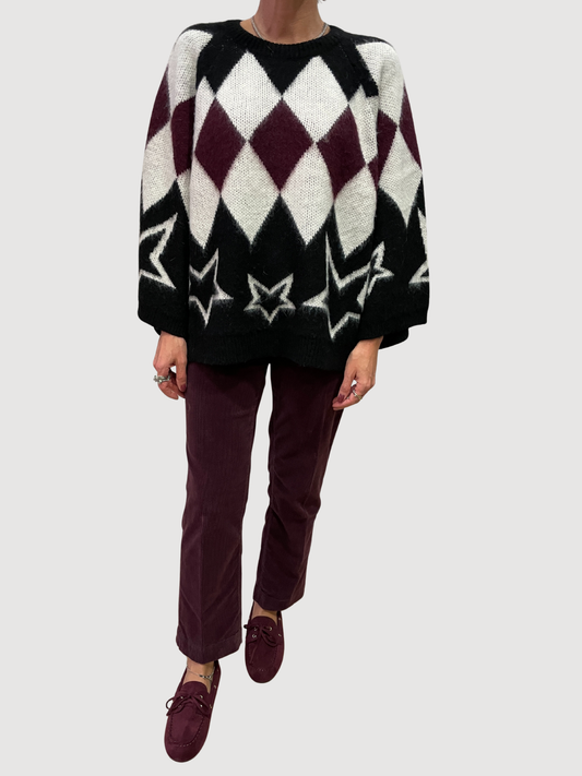 KAOS - Maglioncino a quadri bordeaux e nero con stelle