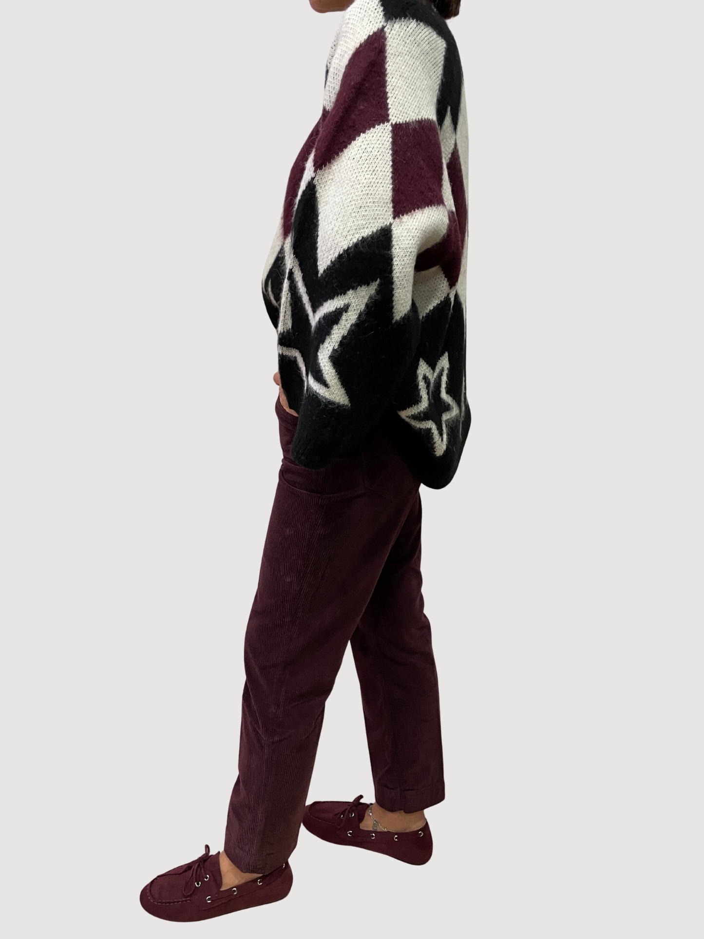 KAOS - Pantalone a trombetta millerighe bordeaux