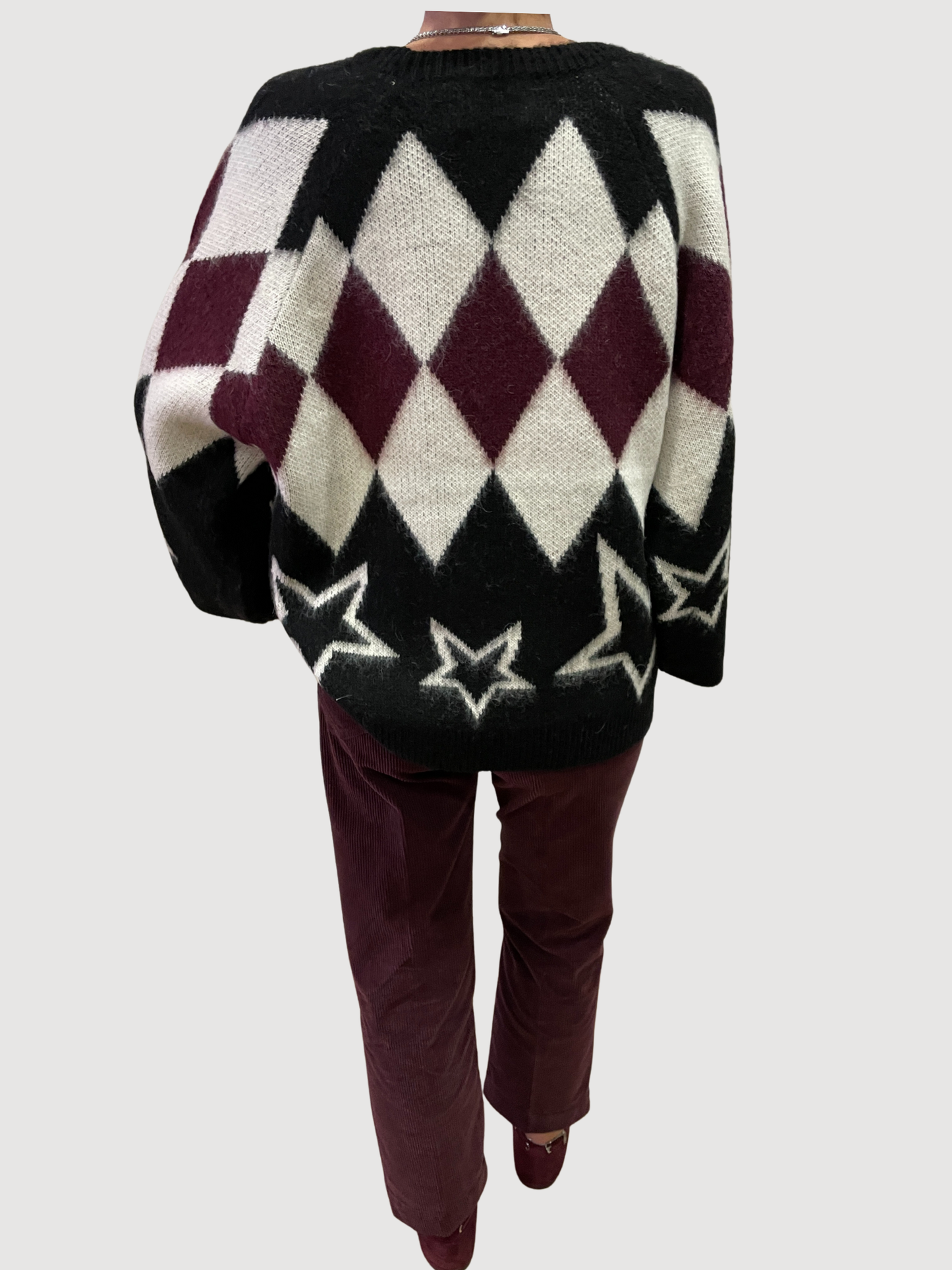 KAOS - Pantalone a trombetta millerighe bordeaux