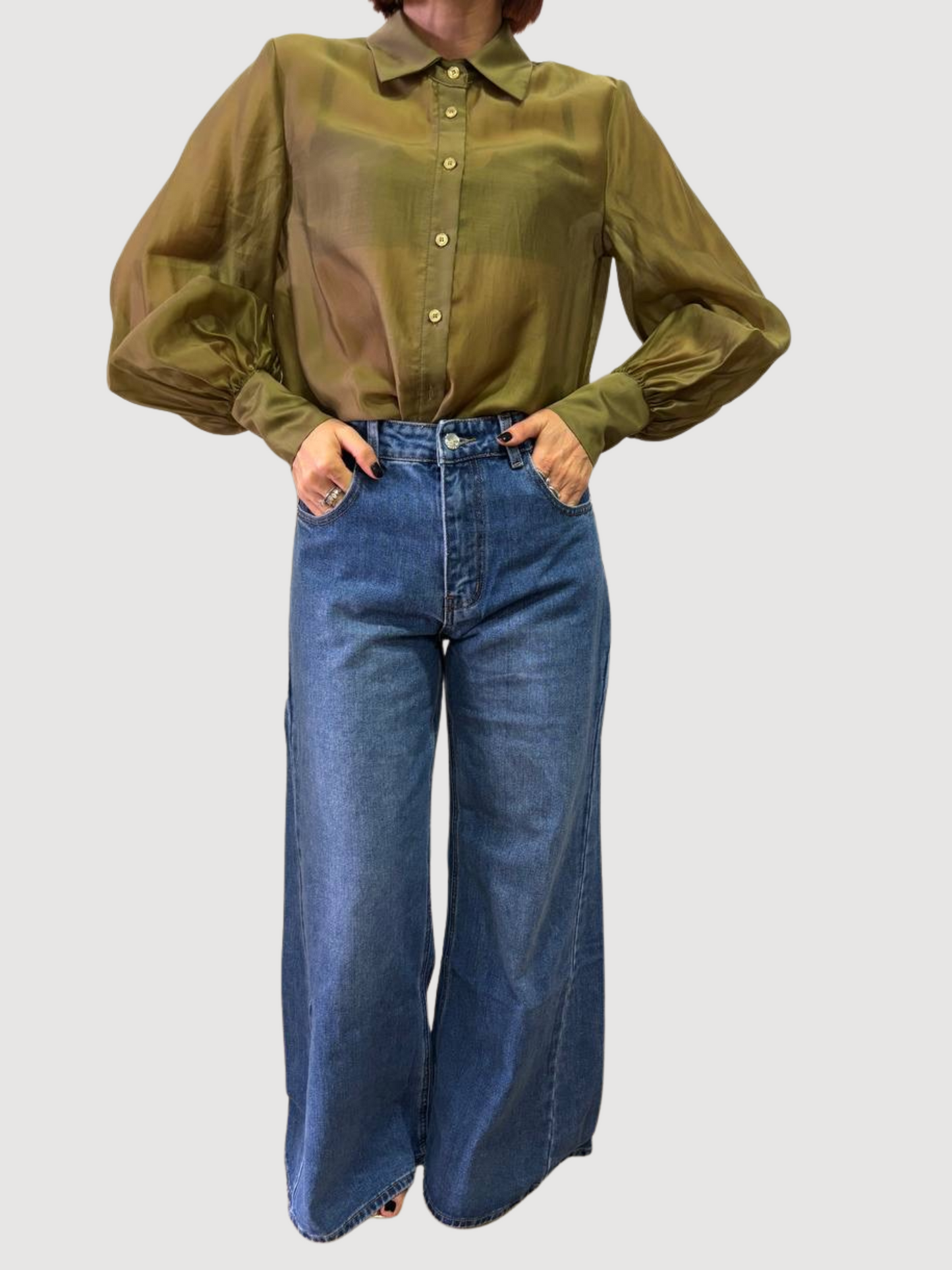 KAOS - Jeans Carole in denim wide leg a palazzo ampio
