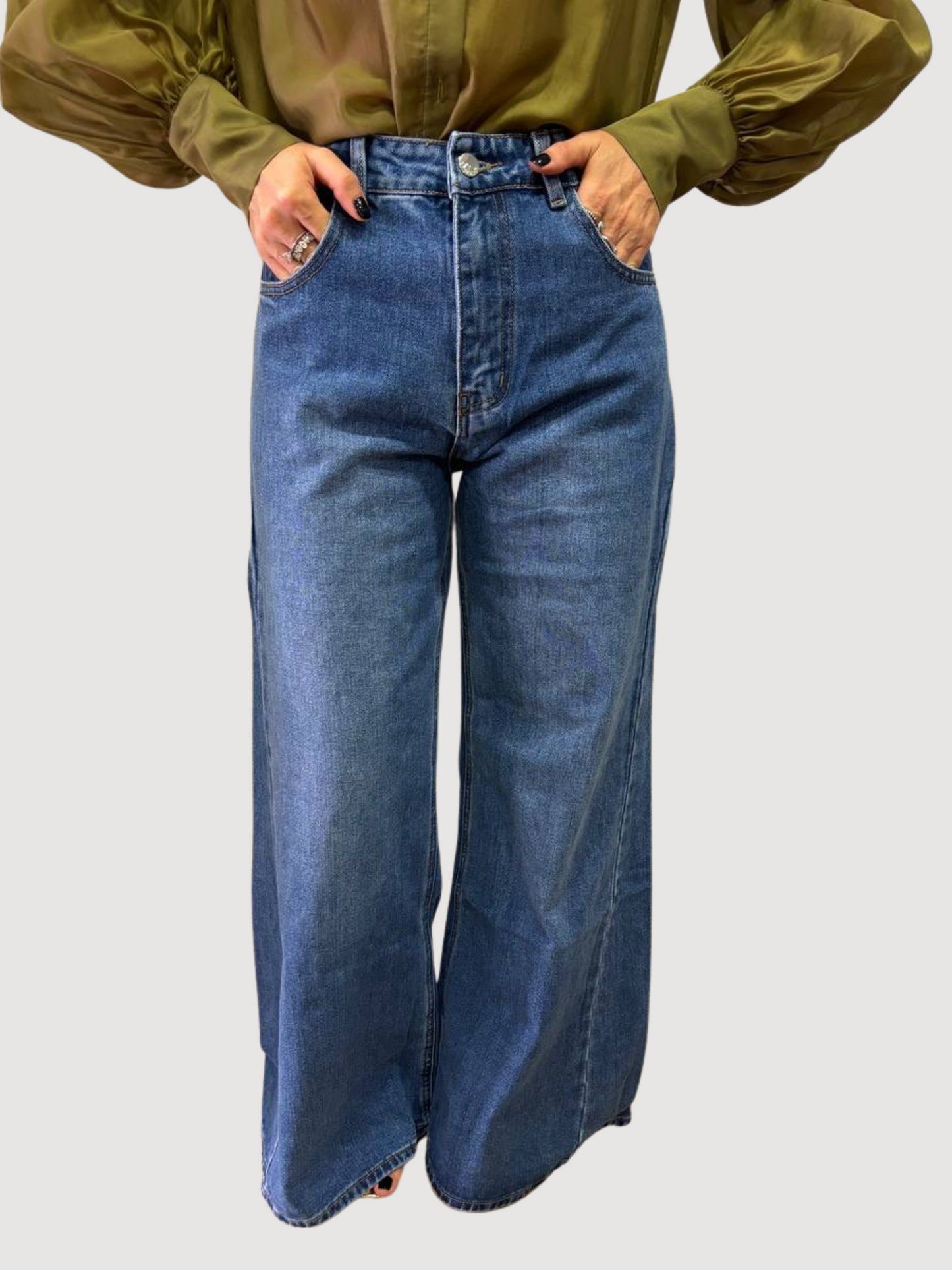 KAOS - Jeans Carole in denim wide leg a palazzo ampio