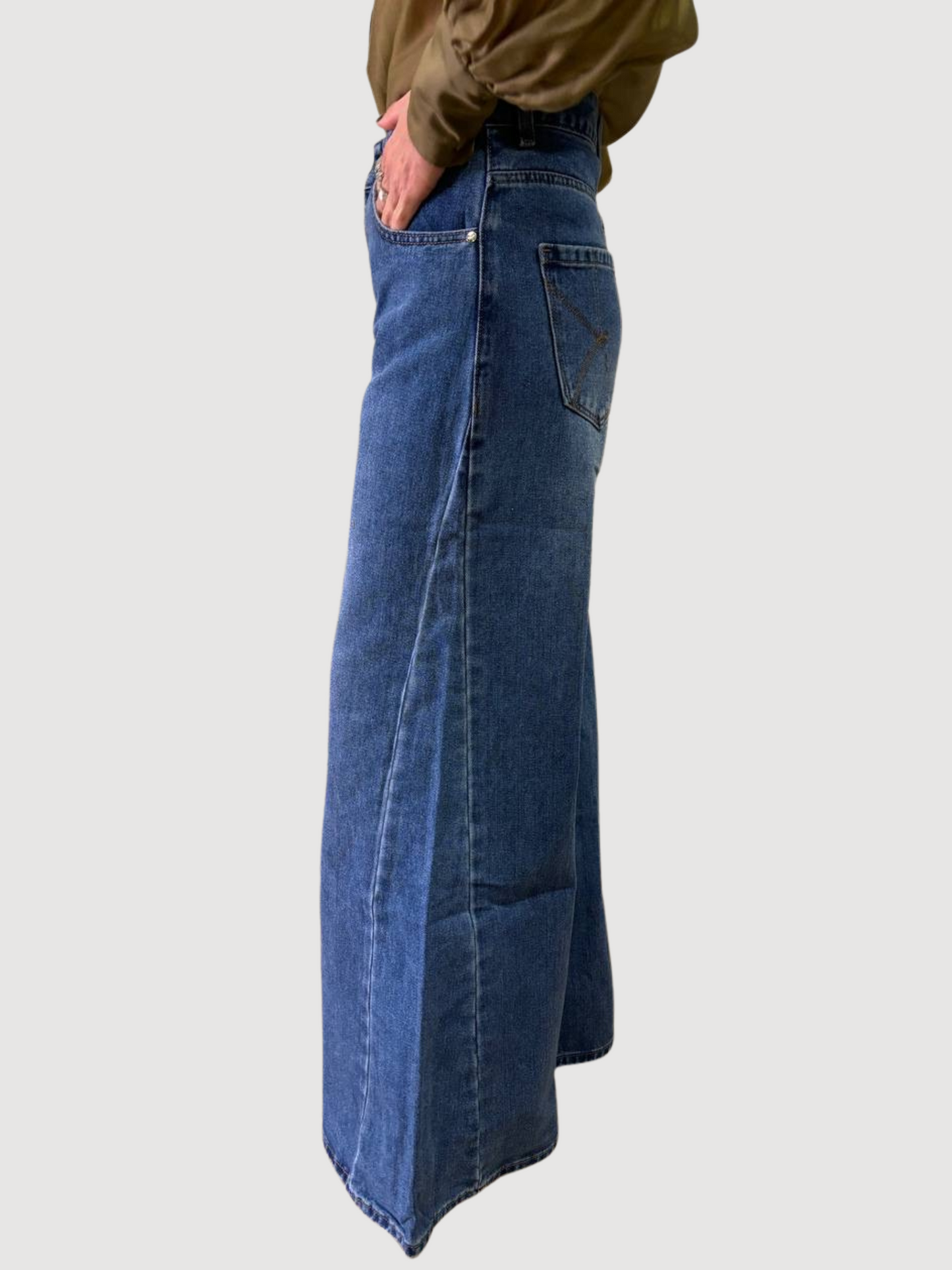 KAOS - Jeans Carole in denim wide leg a palazzo ampio