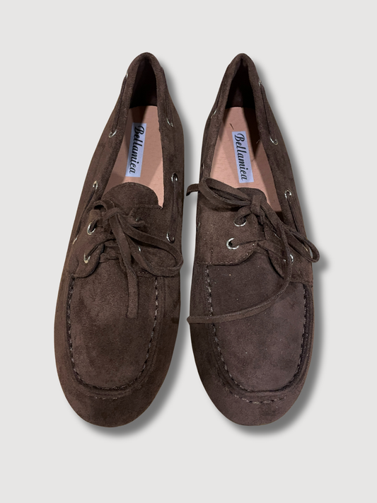 Mocassino in ecocamoscio con laccetti - moro