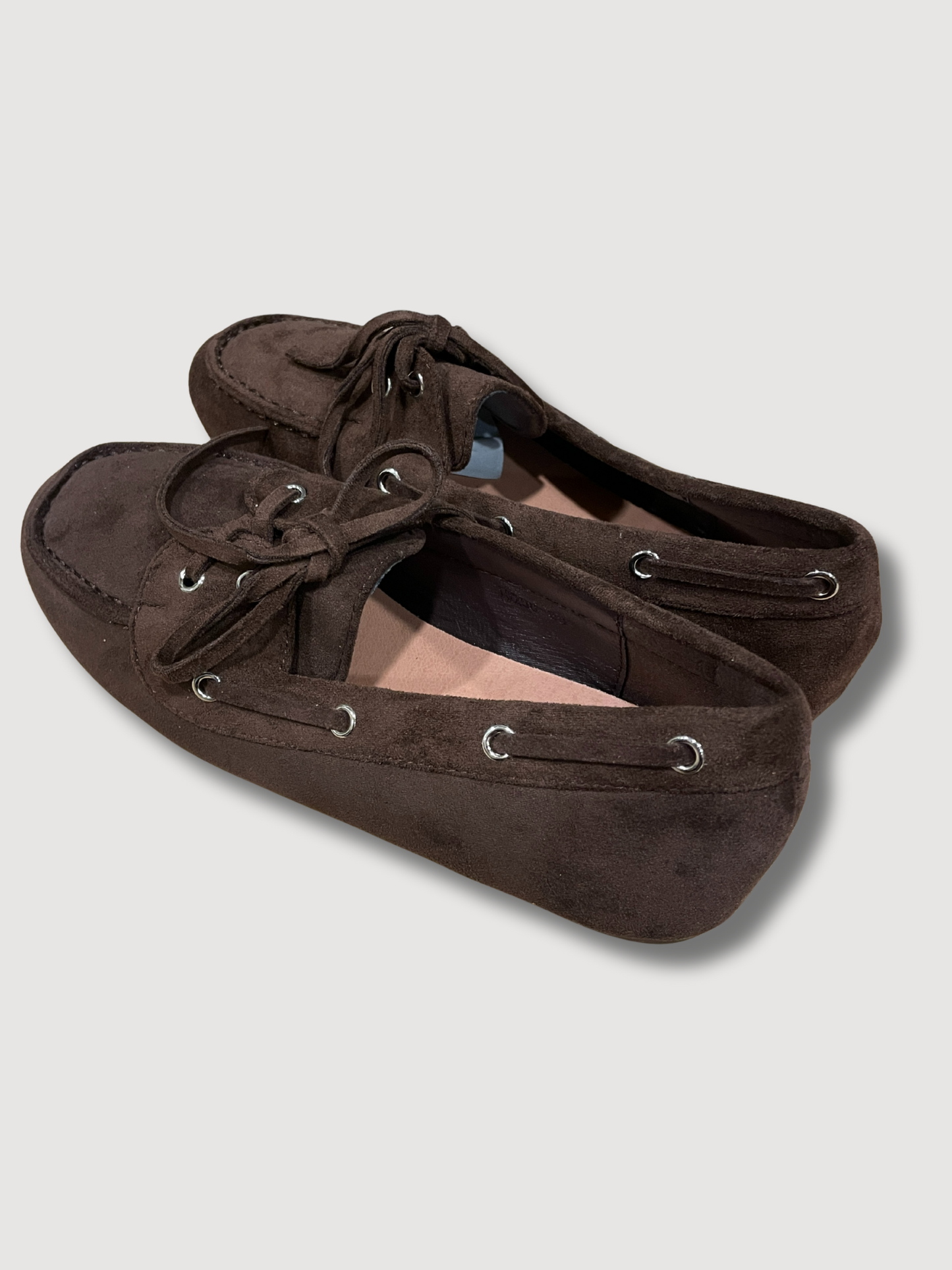 Mocassino in ecocamoscio con laccetti - moro