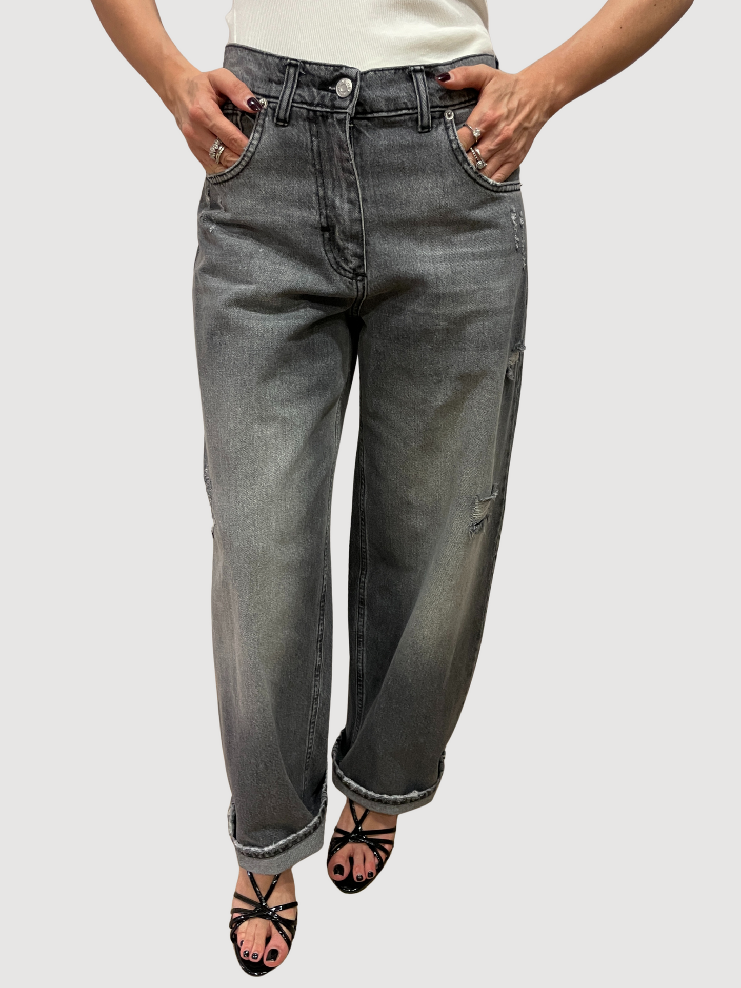 HAVEONE - Jeans Bella grigio a vita alta con dettaglio rotture - più colori