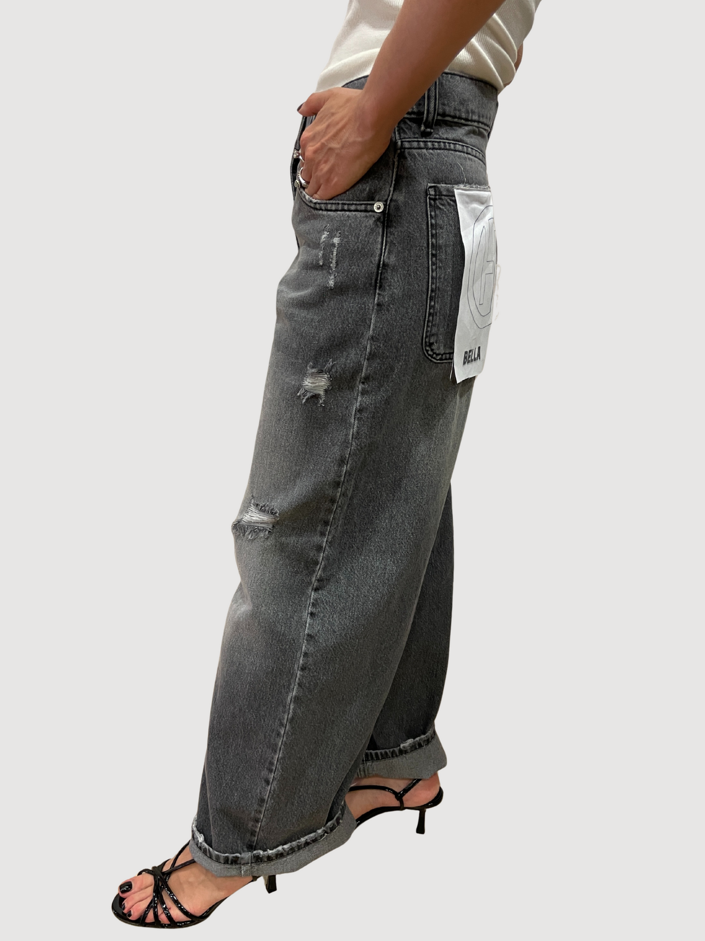 HAVEONE - Jeans Bella grigio a vita alta con dettaglio rotture - più colori