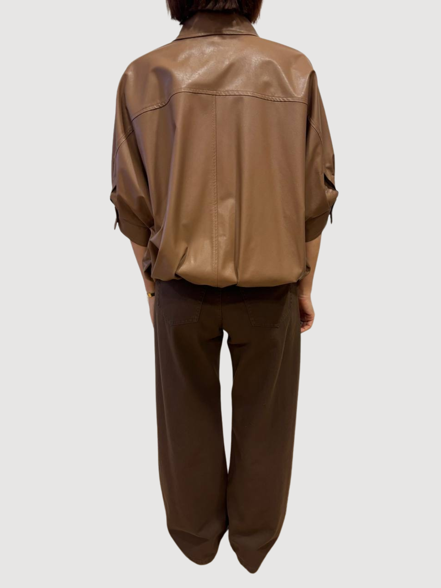 KONTATTO - Bomber in ecopelle color cuoio a mezze maniche