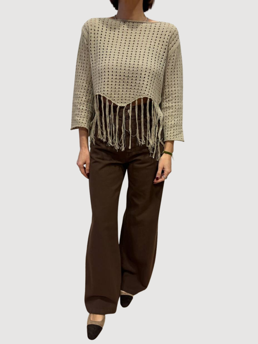 KONTATTO - Maglia barca beige a rete con frange