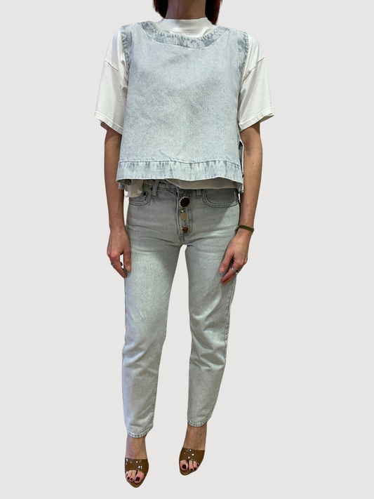 VICOLO - Gilet in denim grigio con spacchi laterali con dettaglio gioielli