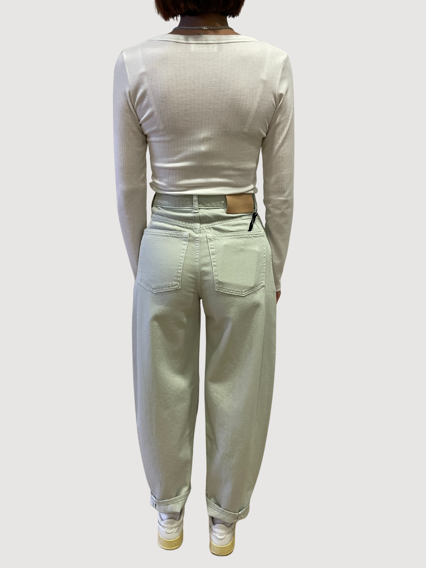 VICOLO - Jeans Chiara verde acqua a vita alta barrel fit