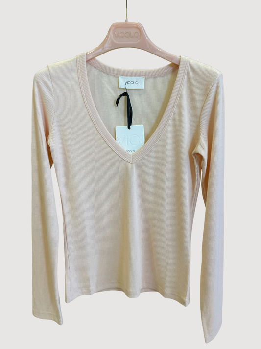 VICOLO - Maglia a costine in cotone con scollo a V - più colori