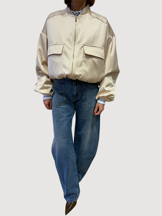 VICOLO - Bomber rosa effetto raso con tasche frontali e zip