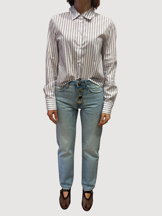 KAOS - Camicia in cotone a scatoletta a righe fondente