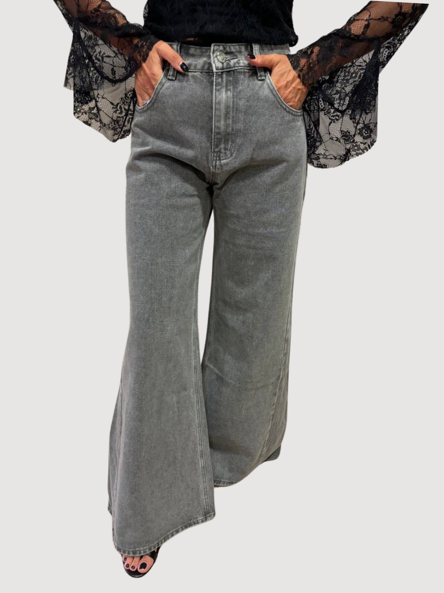 KAOS - Jeans Carole grigio chiaro a palazzo ampio