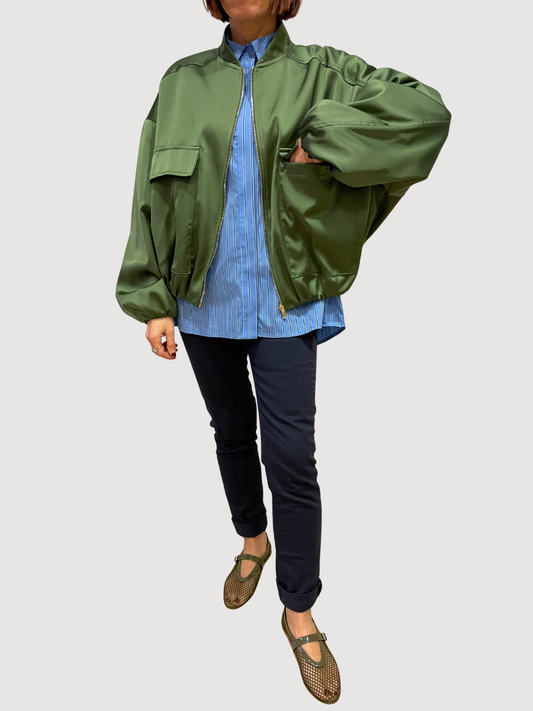 VICOLO - Bomber verde militare effetto raso con tasche frontali e zip