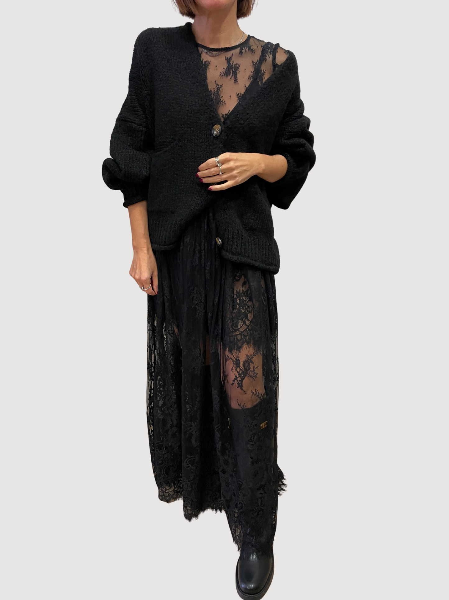 HAVEONE - Camicia in pizzo nera con bralette effetto trasparenza