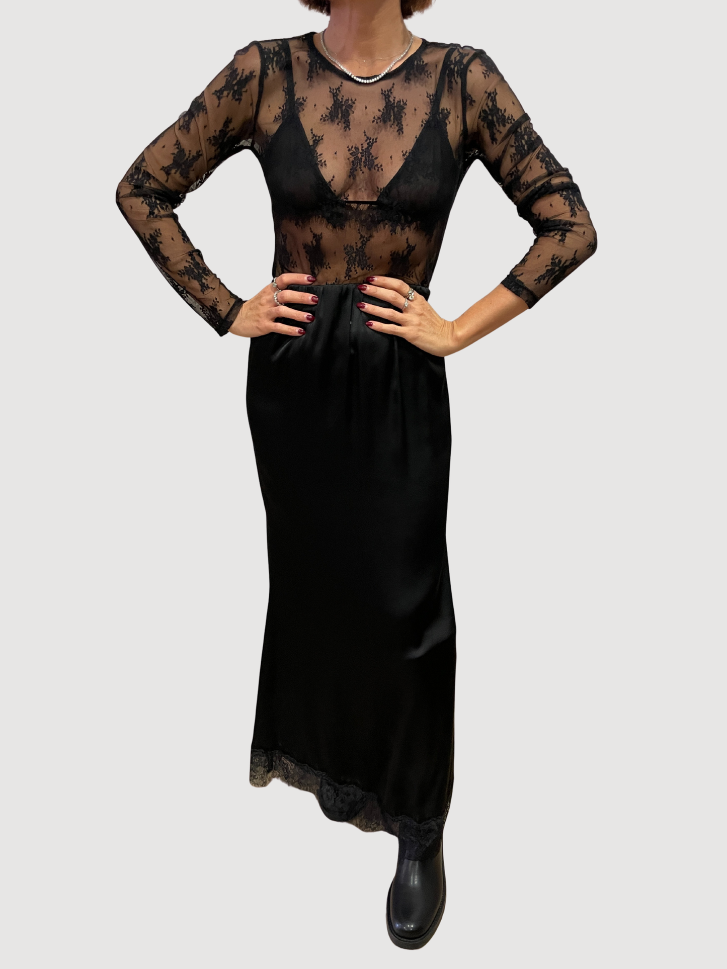 HAVEONE - Camicia in pizzo nera con bralette effetto trasparenza
