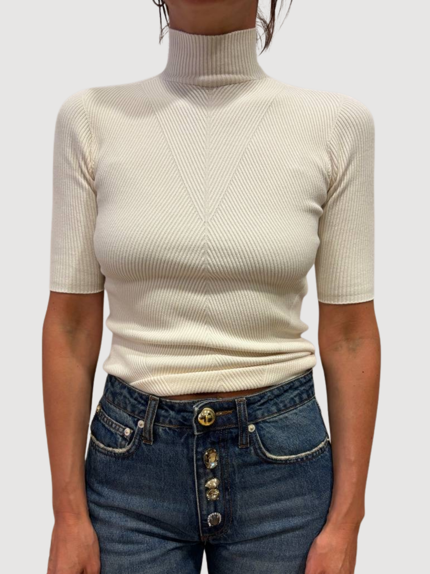 KONTATTO - Maglia in misto viscosa a costine a mezza manica con colletto a cratere - più colori