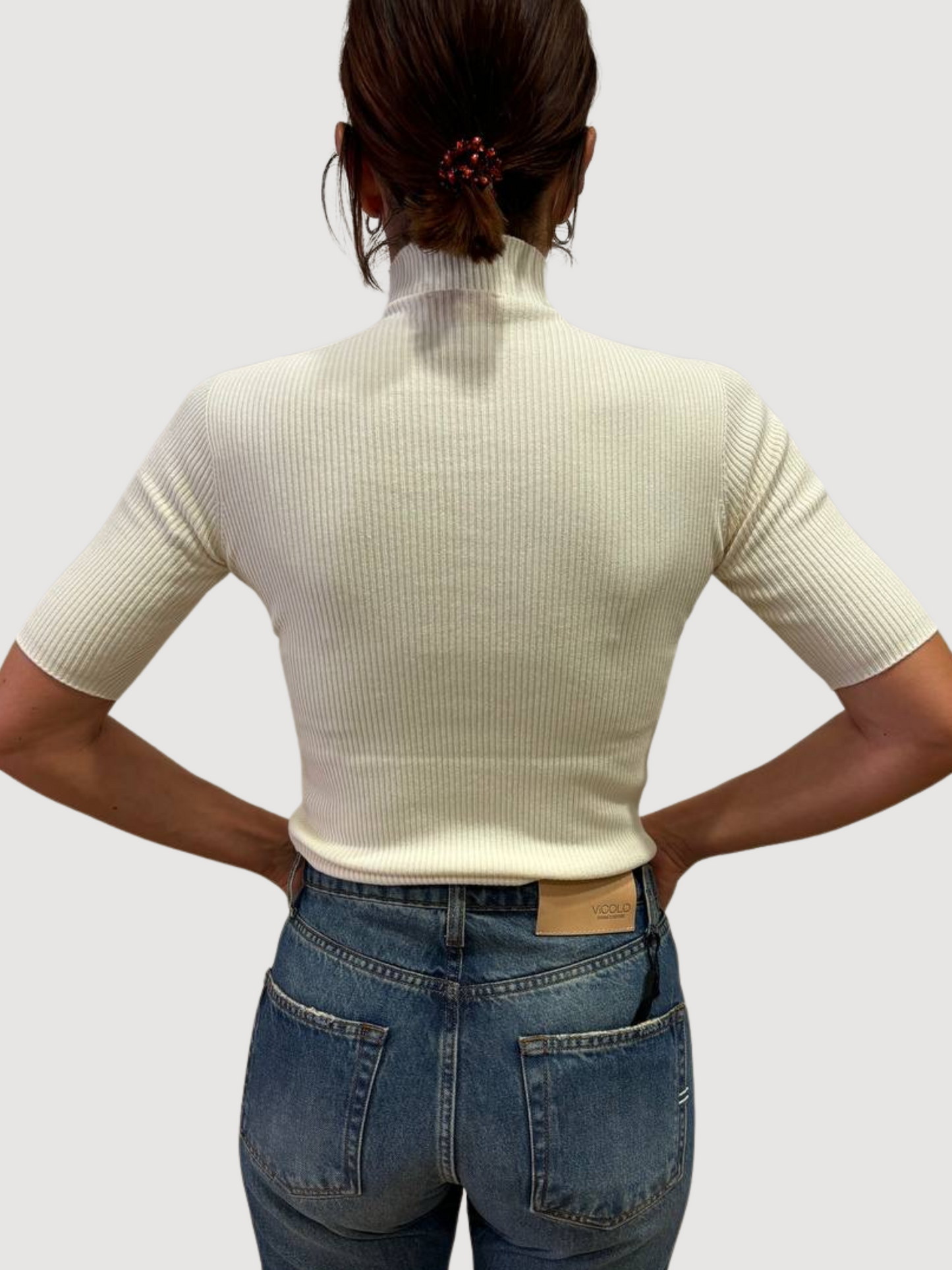 KONTATTO - Maglia in misto viscosa a costine a mezza manica con colletto a cratere - più colori