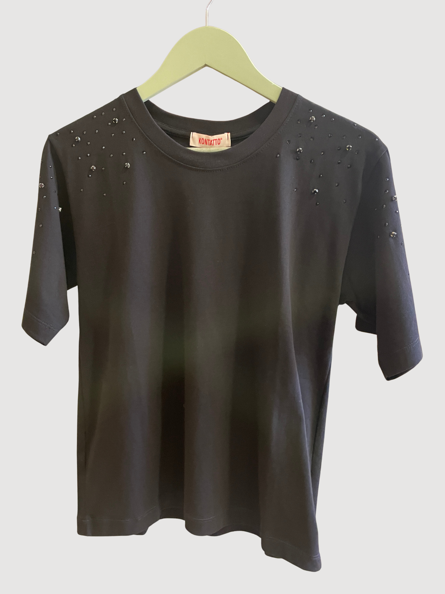 KONTATTO - T-shirt over in cotone con dettaglio applicazioni strass - più colori