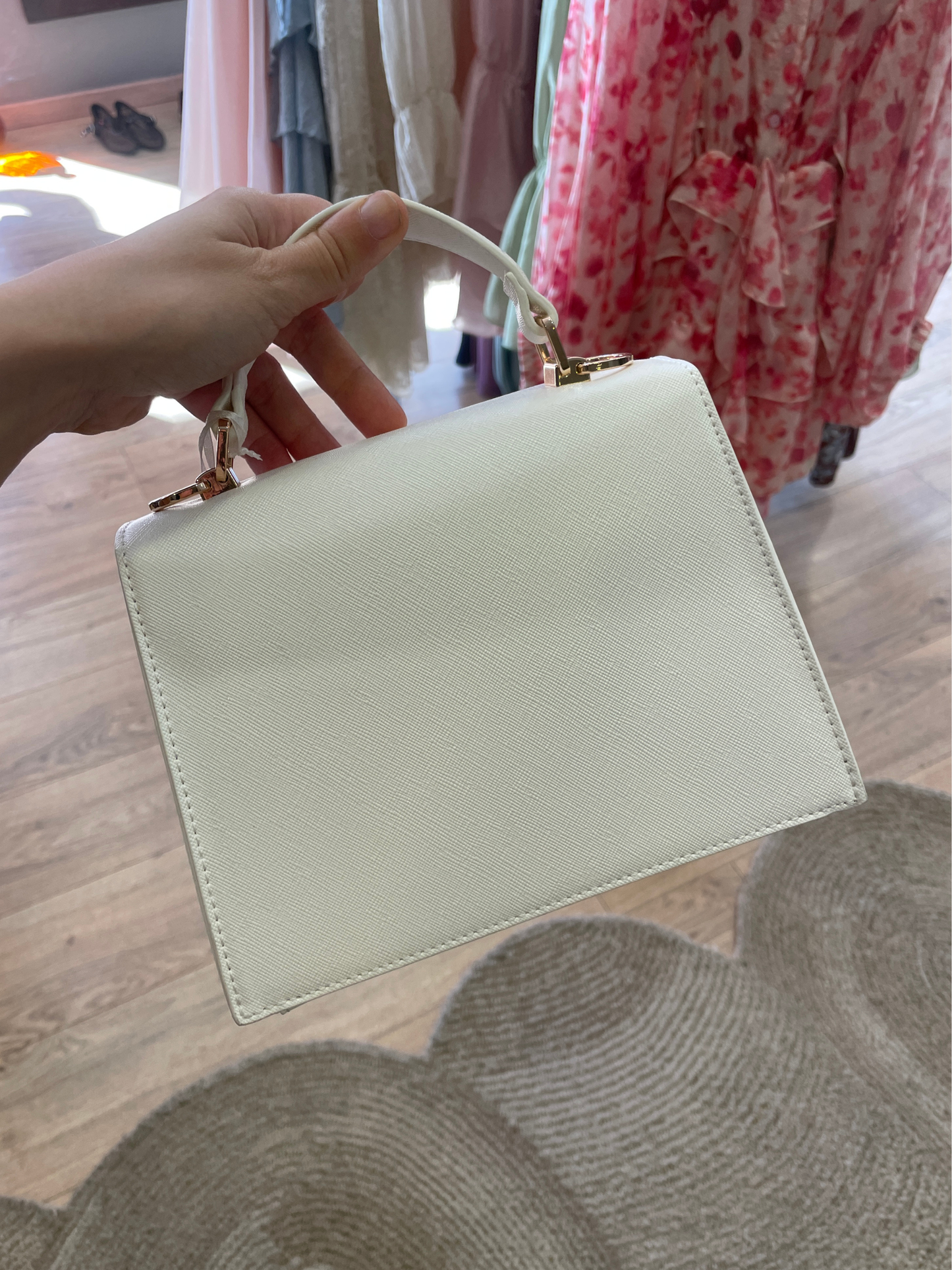 Borsa in ecopelle bianca a mano con tracolla removibile