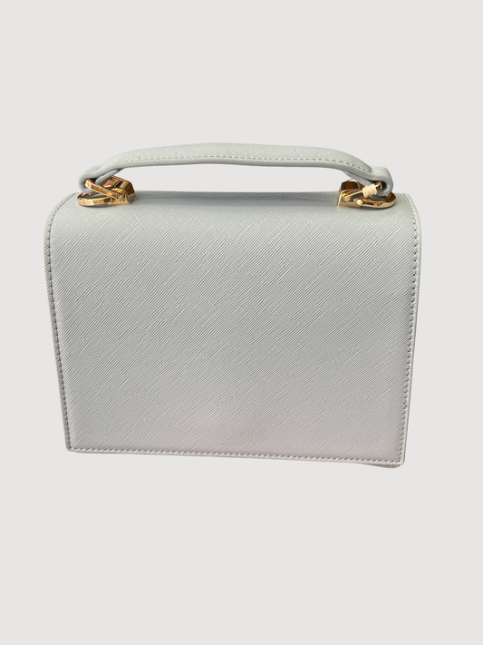 Borsa in ecopelle azzurra a mano con tracolla removibile