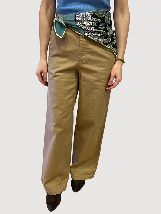 KONTATTO - Pantalone chino avana in cotone a palazzo