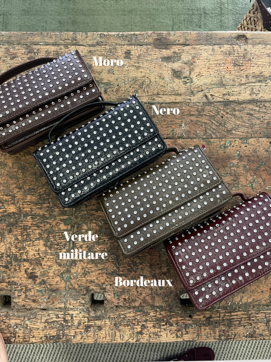 Borsa in ecopelle a mano con strass - più colori