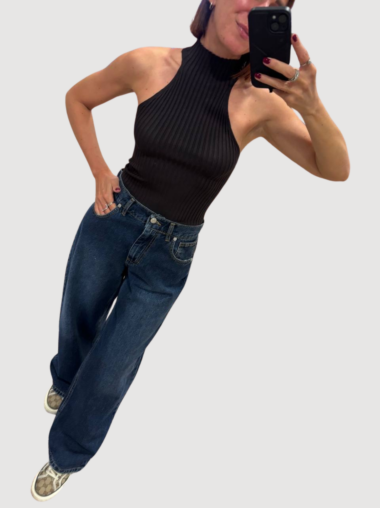 HAVEONE - Jeans Bella in denim scuro a vita alta
