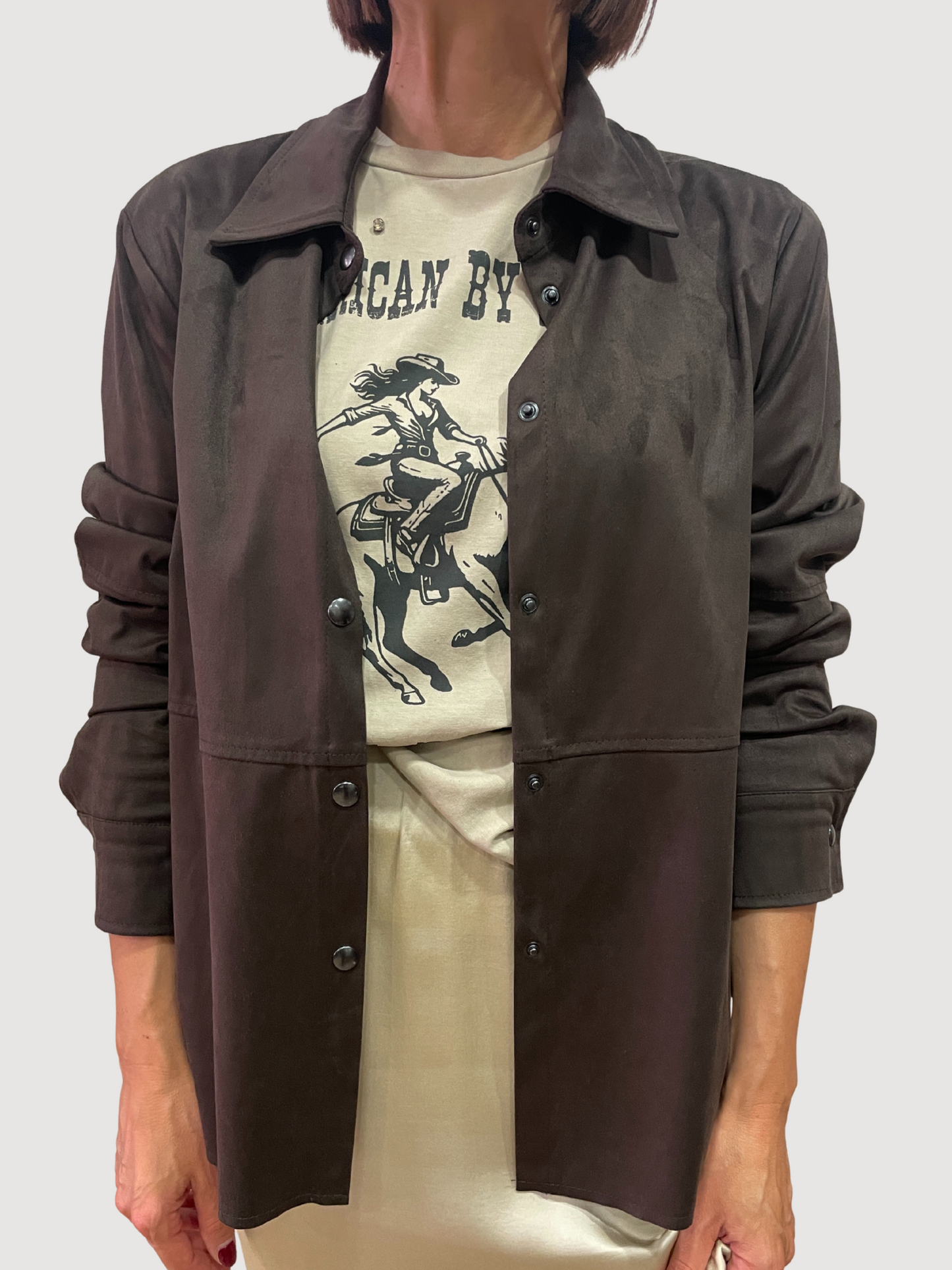 KAOS - Camicia in suede fondente con chiusura con bottoni