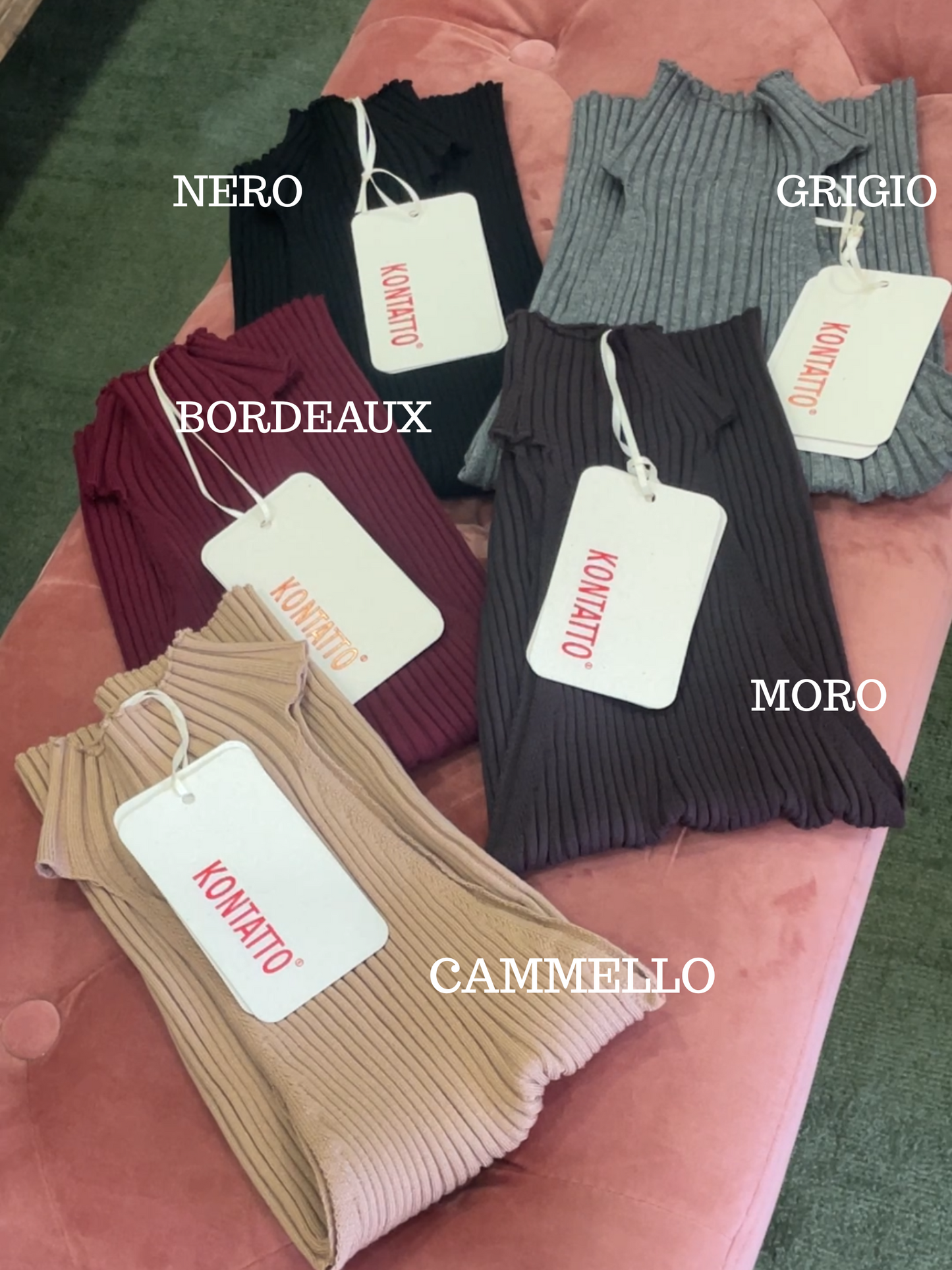 KONTATTO - Top cammello a costine con colletto - più colori