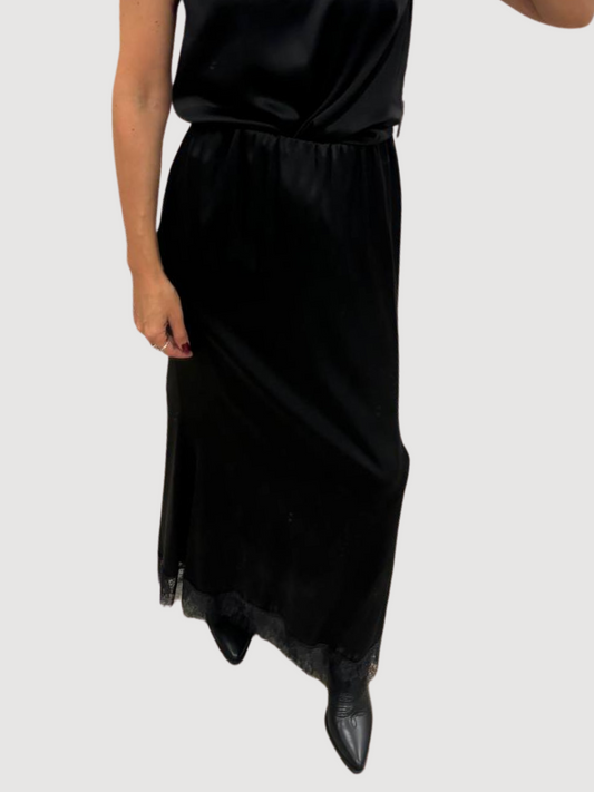 HAVEONE - Longuette in viscosa lunga nera con dettaglio pizzo