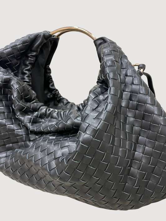 Borsa in ecopelle nera intrecciata con manici