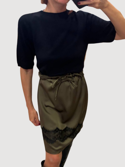 SOUVENIR - Gonna in viscosa nera con coulisse e pizzo