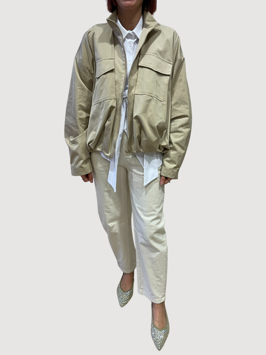KONTATTO - Bomber beige con tasconi frontali e chiusura con zip